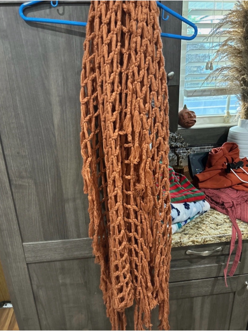 Altar'd State Burnt Orange Open-Weave Fringe Scarf